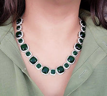 Load image into Gallery viewer, Emerald studded white gold necklace
