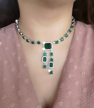 Load image into Gallery viewer, Emerald and diamond tassel necklace
