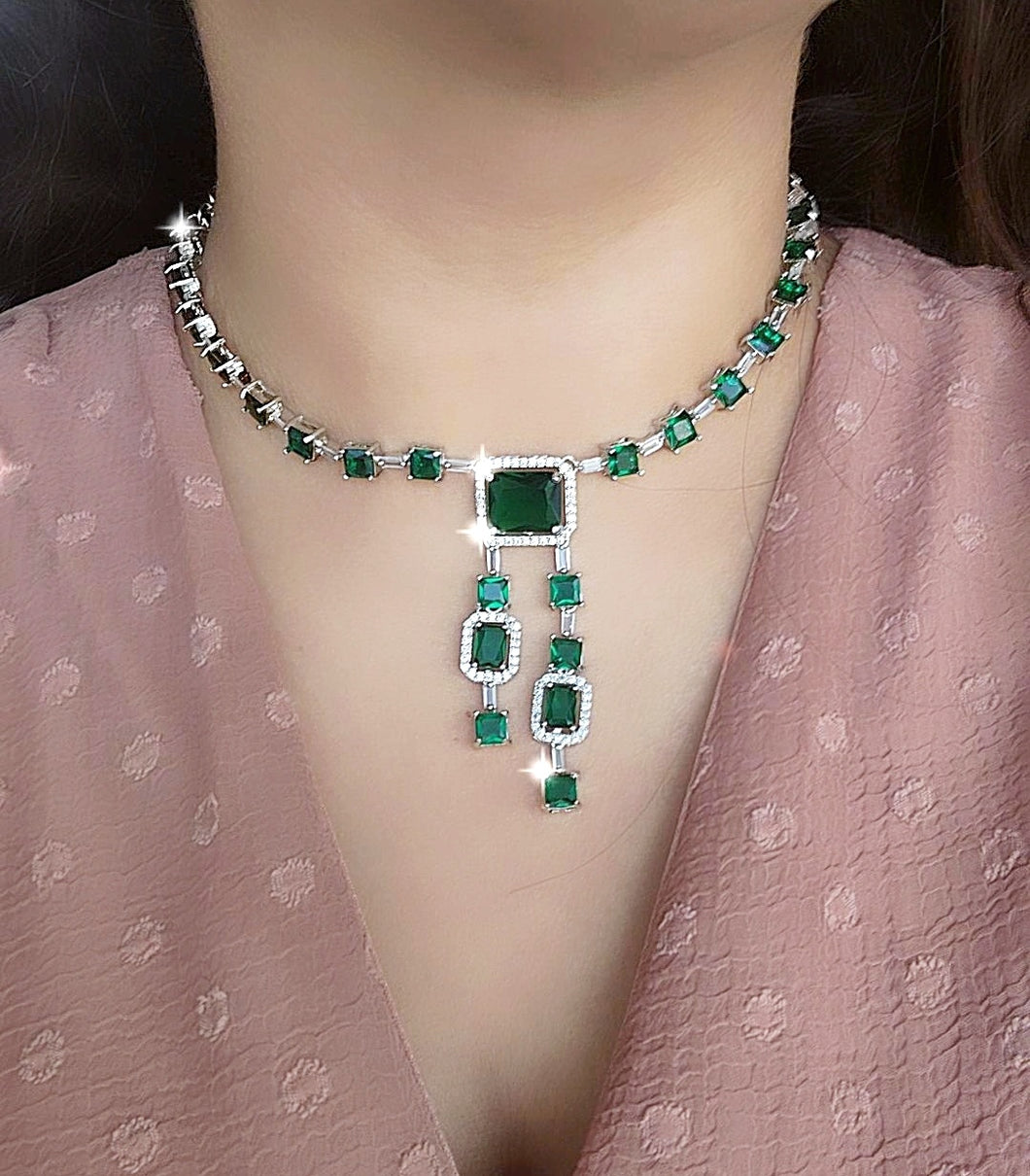 Emerald and diamond tassel necklace