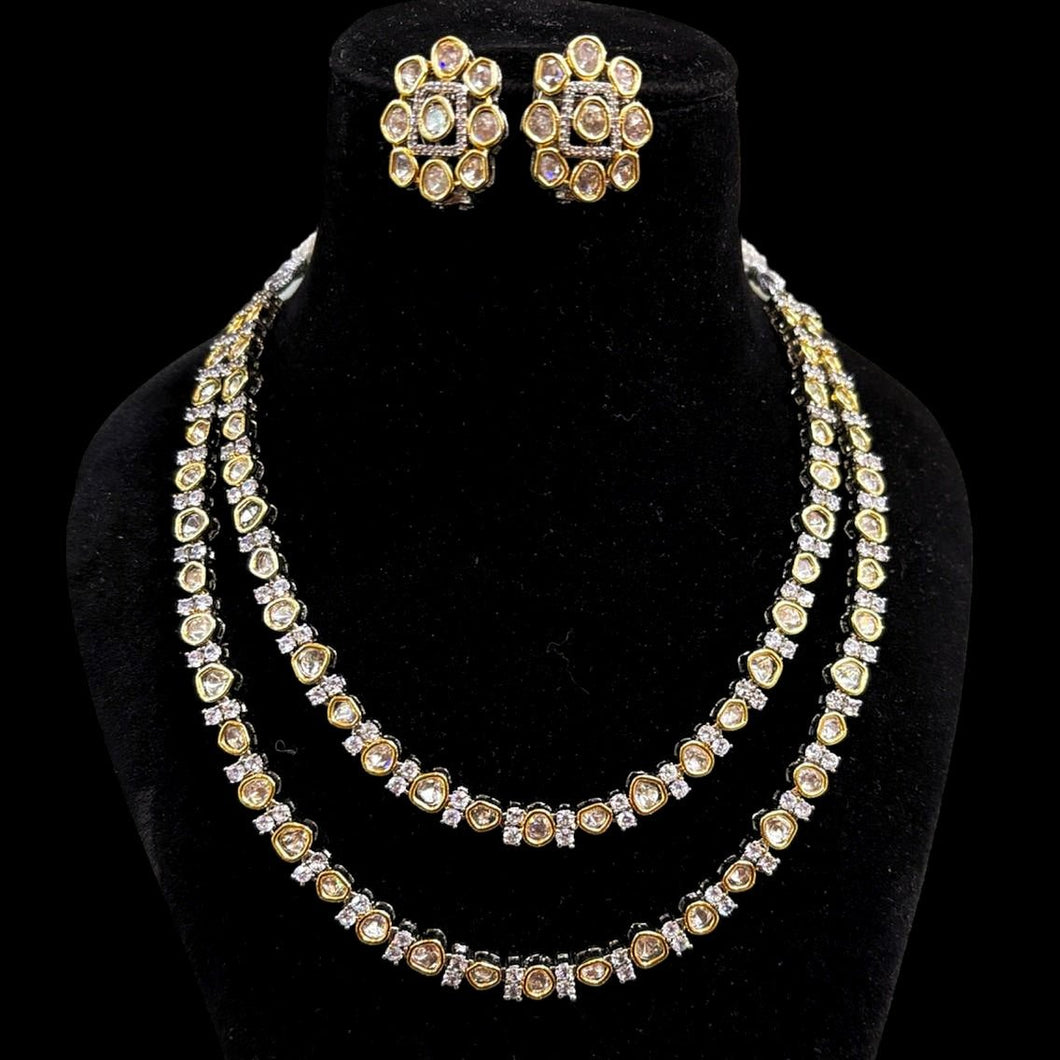 Uncut polki and diamond necklace and earrings set