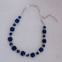 Load image into Gallery viewer, Blue sapphire studded white gold necklace

