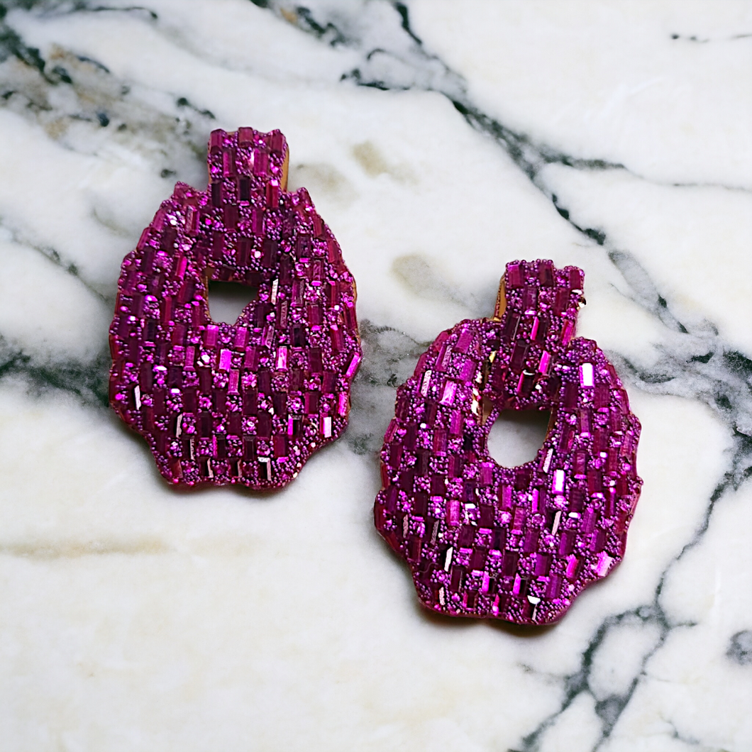 Statement Rhinestones earrings- pink hoop