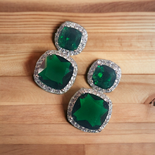 Load image into Gallery viewer, Emerald studded white gold earrings
