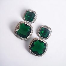 Load image into Gallery viewer, Emerald studded white gold earrings
