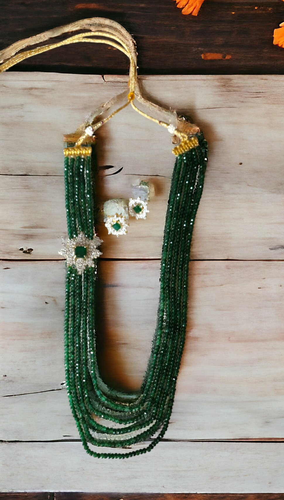 Asymmetric Green crystals and emerald diamond necklace