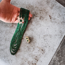 Load image into Gallery viewer, Asymmetric Green crystals and emerald diamond necklace
