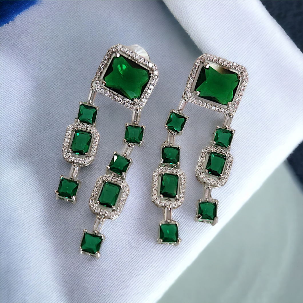 Emerald and diamond tassel earrings