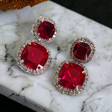 Load image into Gallery viewer, Ruby studded white gold earrings
