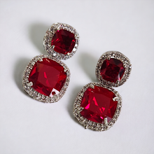 Load image into Gallery viewer, Ruby studded white gold earrings
