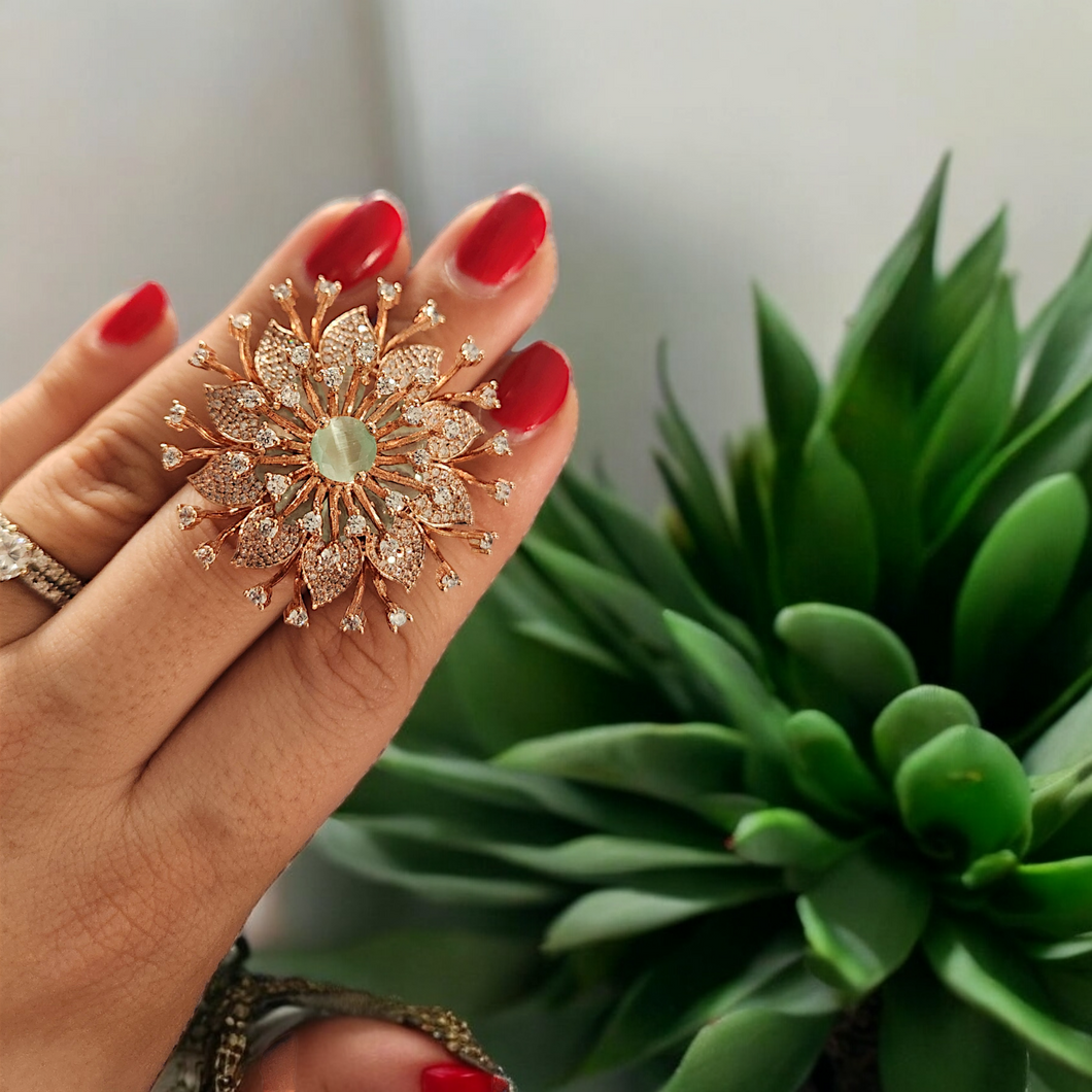 Jade rose gold statement diamond ring