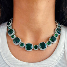 Load image into Gallery viewer, Emerald studded white gold necklace
