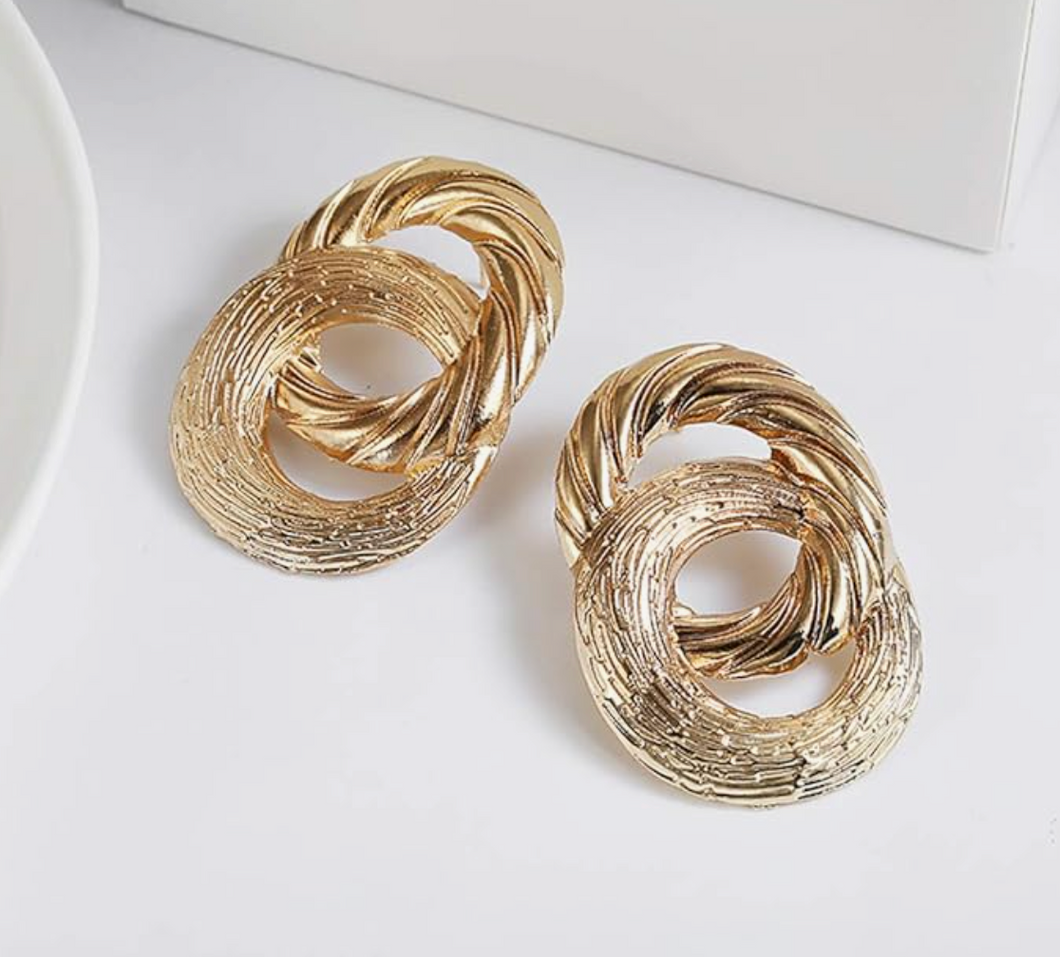 Crossed Circular Gold Plated Drop Earrings