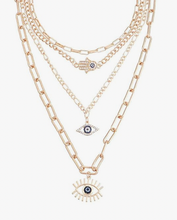 Load image into Gallery viewer, Evil eye and hamsa layered necklace
