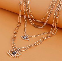 Load image into Gallery viewer, Evil eye and hamsa layered necklace
