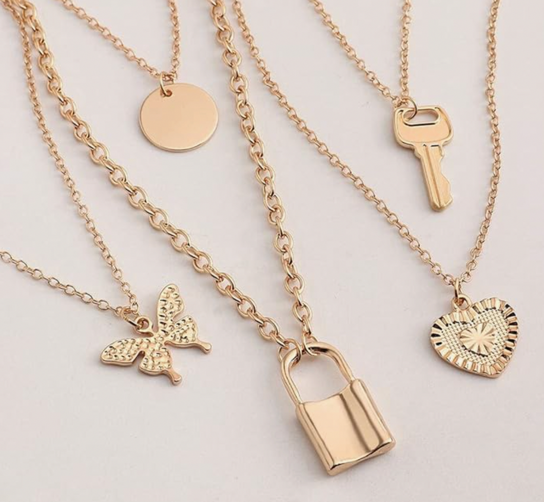 Detachable layered charm necklace