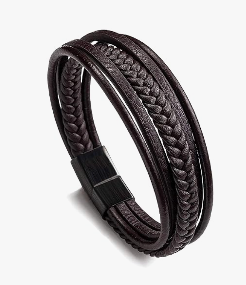 Magnetic-Clasp Leather Braided Wrap Bracelet