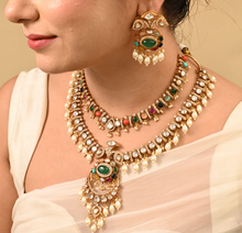 Load image into Gallery viewer, Moissanite Multicoloured layered Rani haar Polki Uncut Necklace Set
