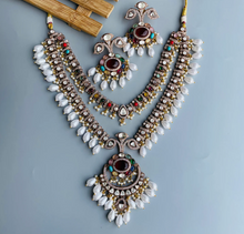 Load image into Gallery viewer, Moissanite Multicoloured layered Rani haar Polki Uncut Necklace Set
