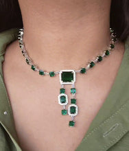 Load image into Gallery viewer, Emerald and diamond tassel necklace
