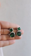 Load and play video in Gallery viewer, Emerald studded white gold earrings
