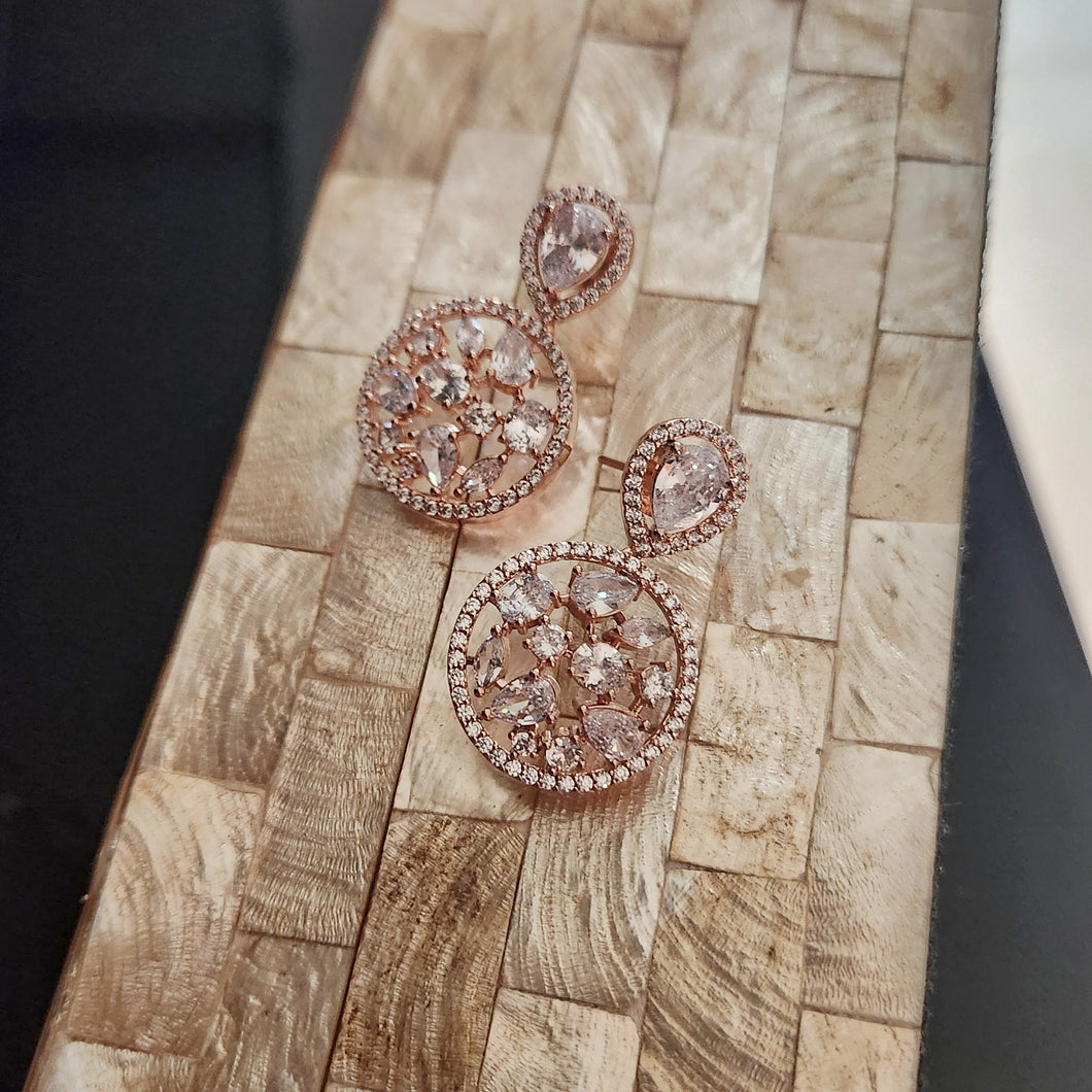 Rose gold solitaire scatter halo diamond earrings