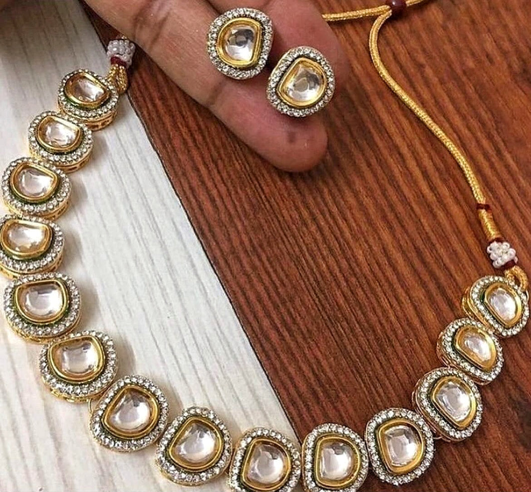 Uncut Polki and diamond necklace